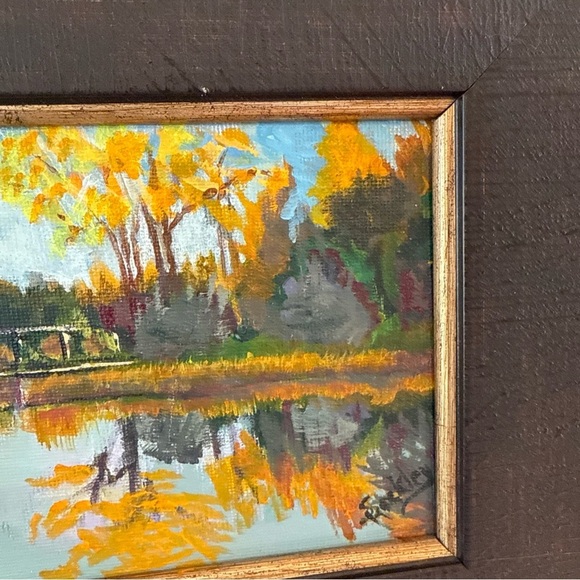 Oil painting landscape reflections autumn sunrise Willow Park golf course 2015 - Picture 4 of 14